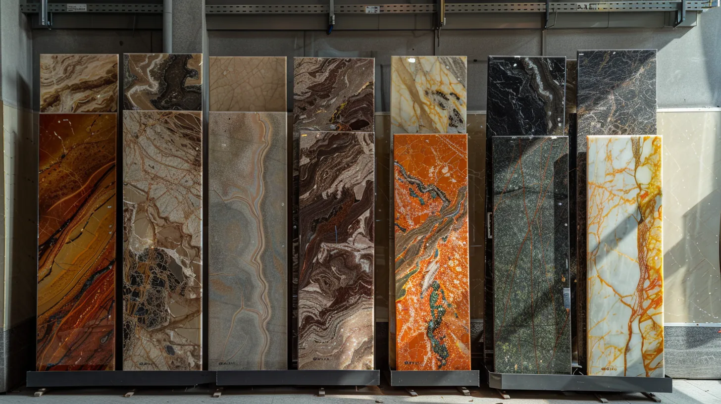 a stunning array of prefab granite slabs showcases a variety of intricate natural veining patterns, brilliantly harmonizing earthy tones and textures that enhance the aesthetic allure of modern interior spaces. prefab granite colors and patterns